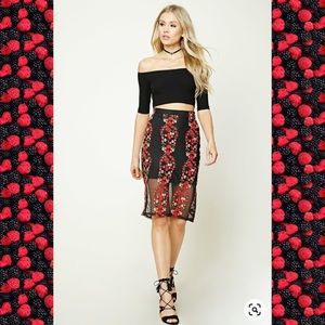 Forever 21 floral, embroidered, mesh pencil skirt